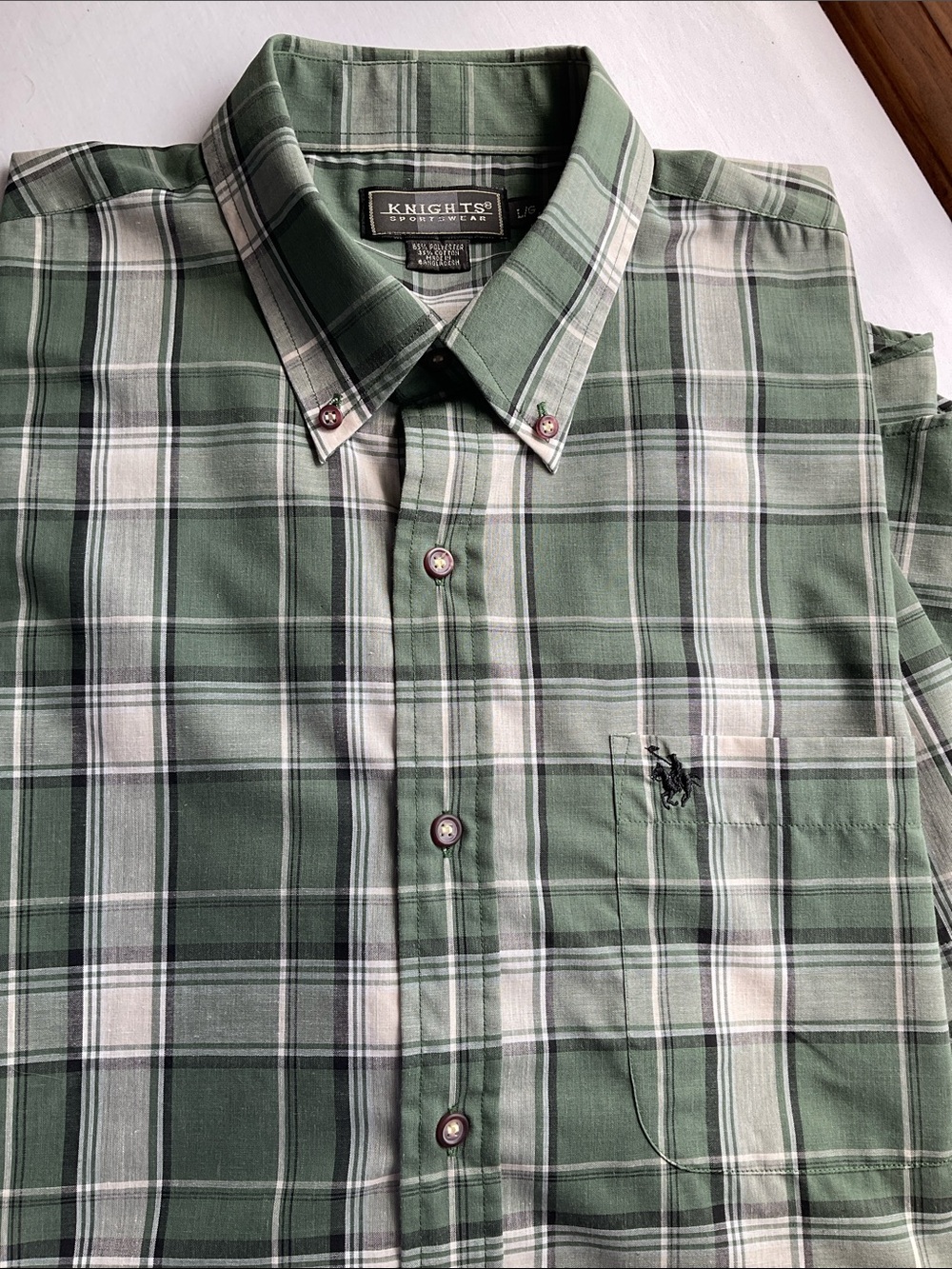 Knights Green and White Plaid Short-Sleeve Button-Down Shirt
